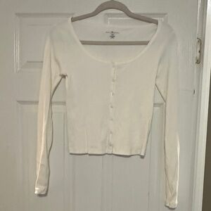 Brandy Melville White Scoop Neck Cropped Button Cardigan